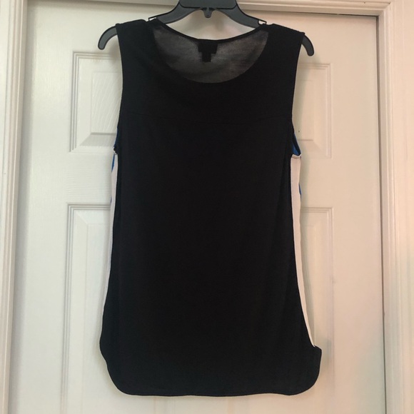 Worthington Color-block Mixed Media Blue/Black Tunic Tank Top Blouse - Picture 4 of 16